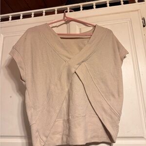 Chic Nation Cream taupe waffle knit top open back